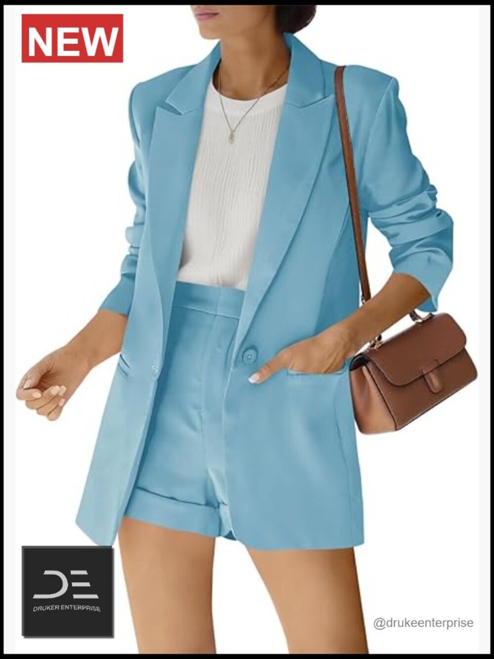 2 Piece Open Front Long Sleeve Blazer & Short Pants Suit Set